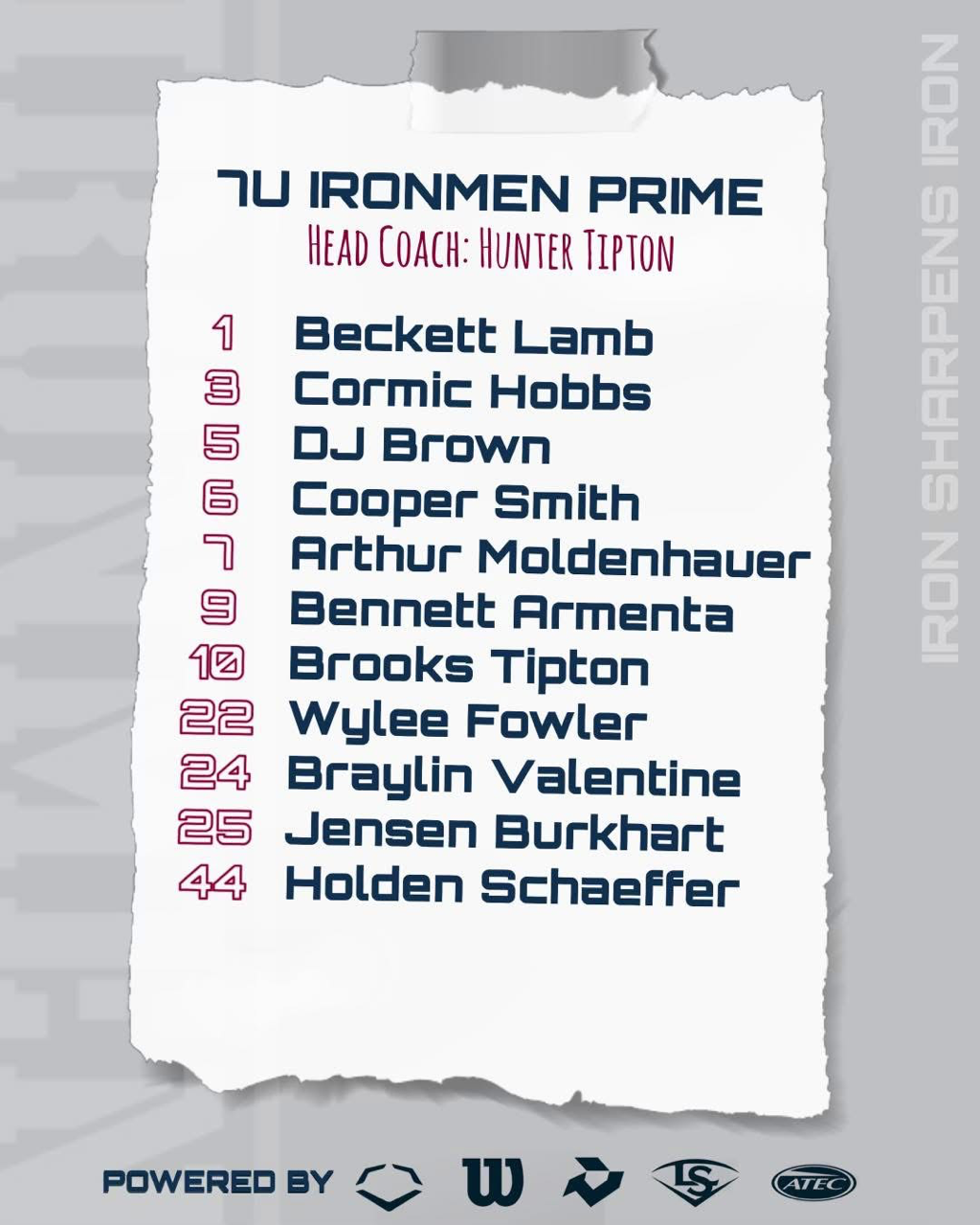 Baseball Coach Tipton 2026 Ironmen Prime List